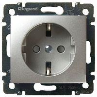 Розетка с заземлением без рамки Legrand Valena 1-м. шторки алюминий картинка